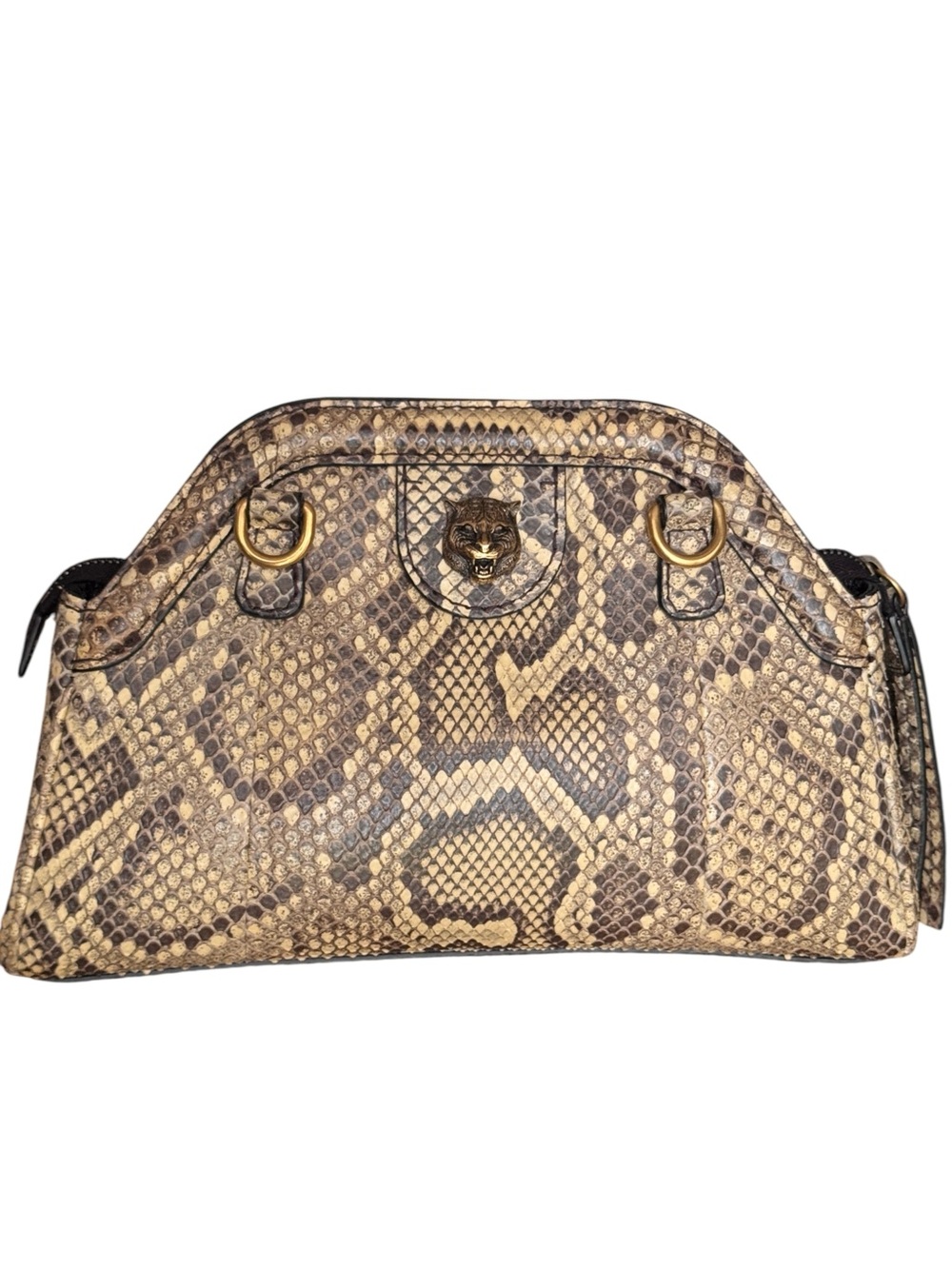 Python-Print Satchel Bag in Brown and Cream